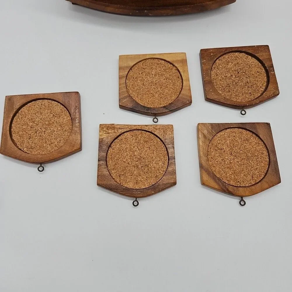 Vintage Handcarved Wooden Coaster Set of 10 Coasters In Box- Thailand